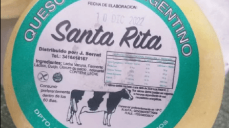 Salud advierte sobre un queso marca Santa Rita, prohibido por la ANMAT