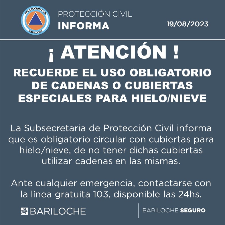 Recuerde el Uso Obligatorio de Cadenas o Cubiertas Especiales para Hielo/Nieve