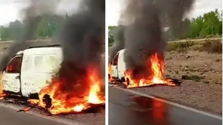 Feriado en llamas: una camioneta se prendió fuego por completo en Autovía Norte